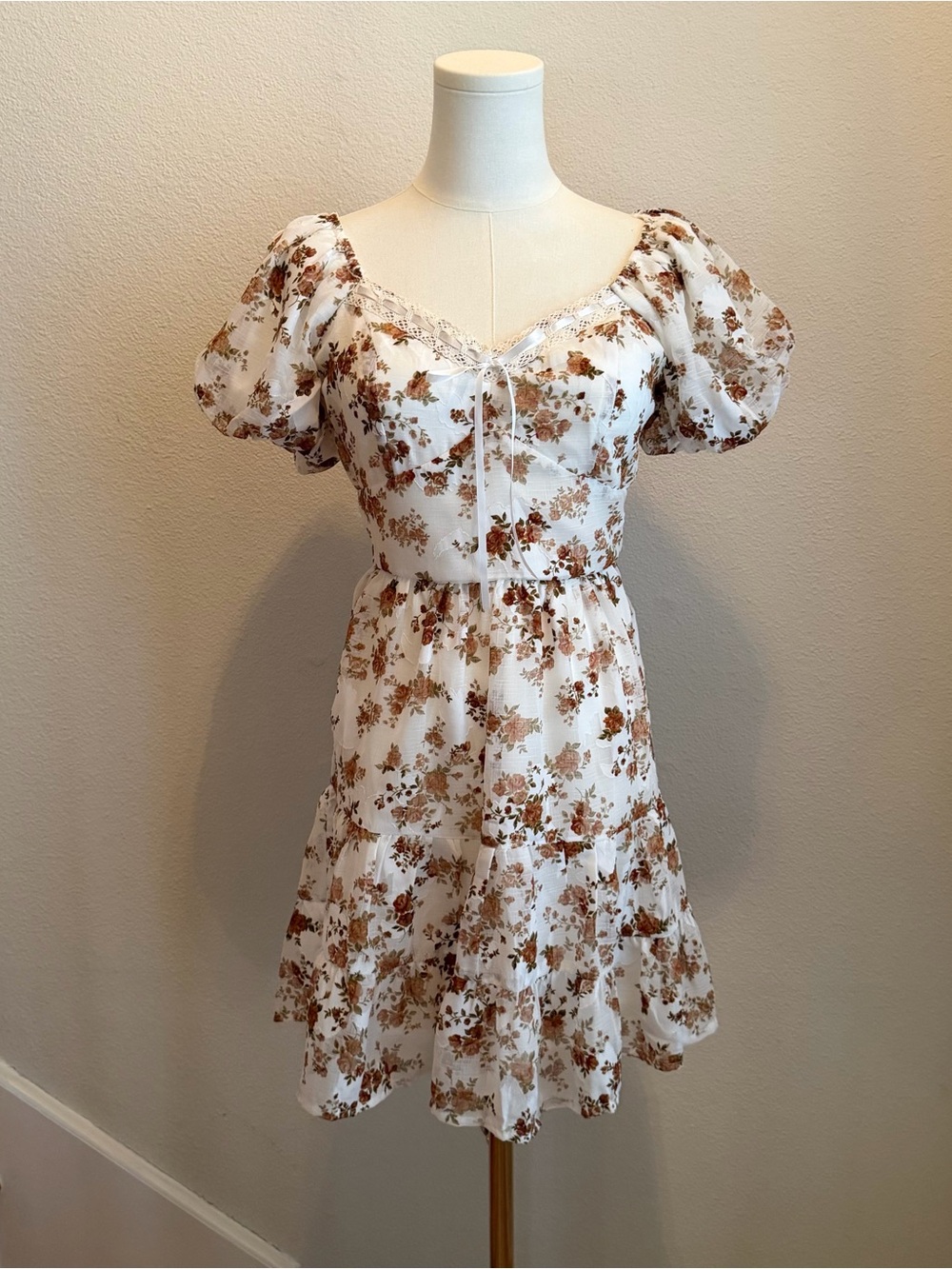 Francesca's Collections White Mini Dress with Floral Print